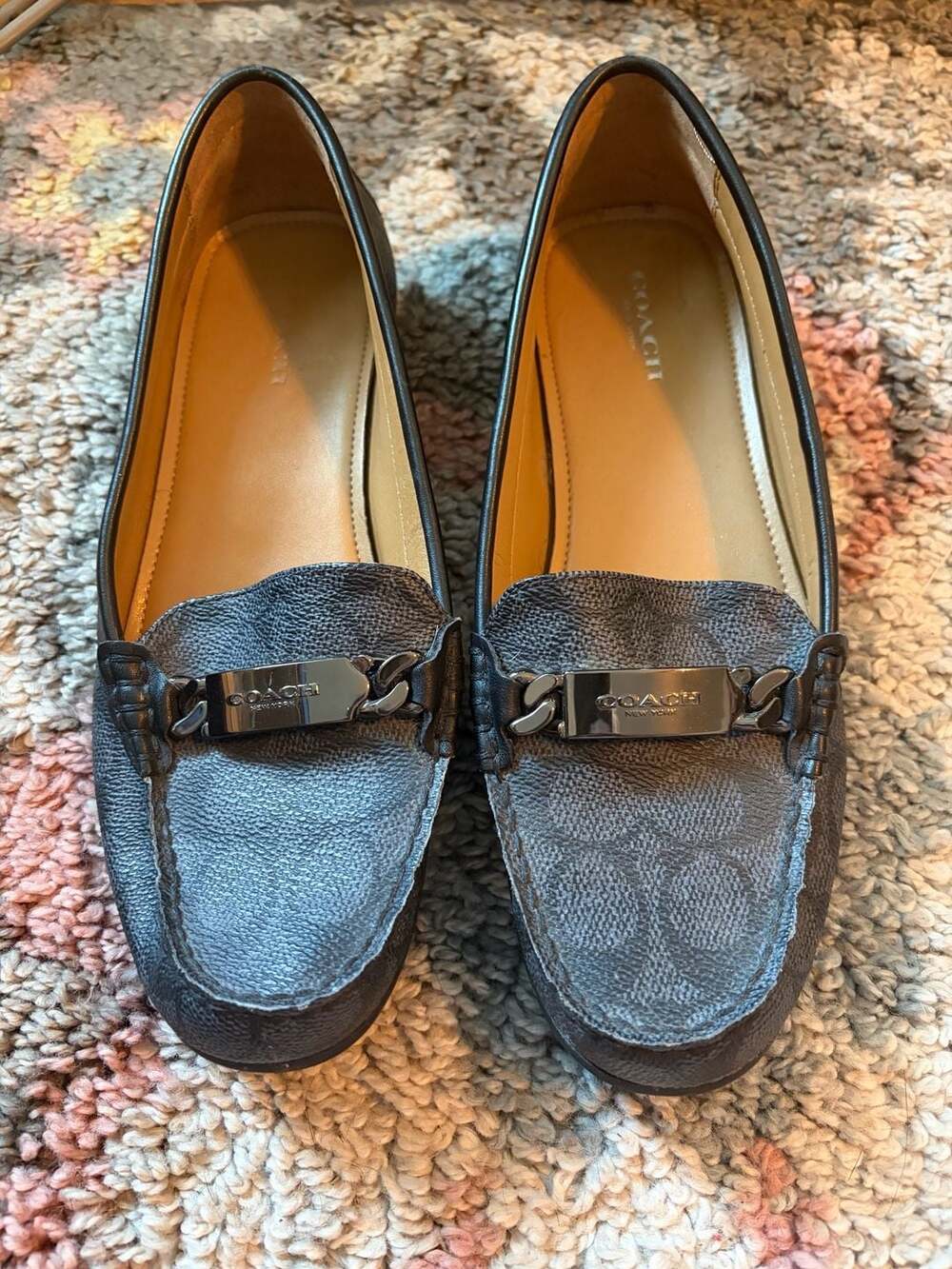 COACH Olive Signature Logo Leather Monogram Loafers Size 7.5B Black